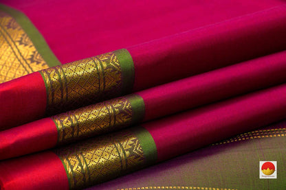 Pink And Red Double Shade Kanchipuram Silk Saree With Green Border Handwoven Pure Silk Pure Zari For Festive Wear PV J 5963 - Silk Sari - Panjavarnam