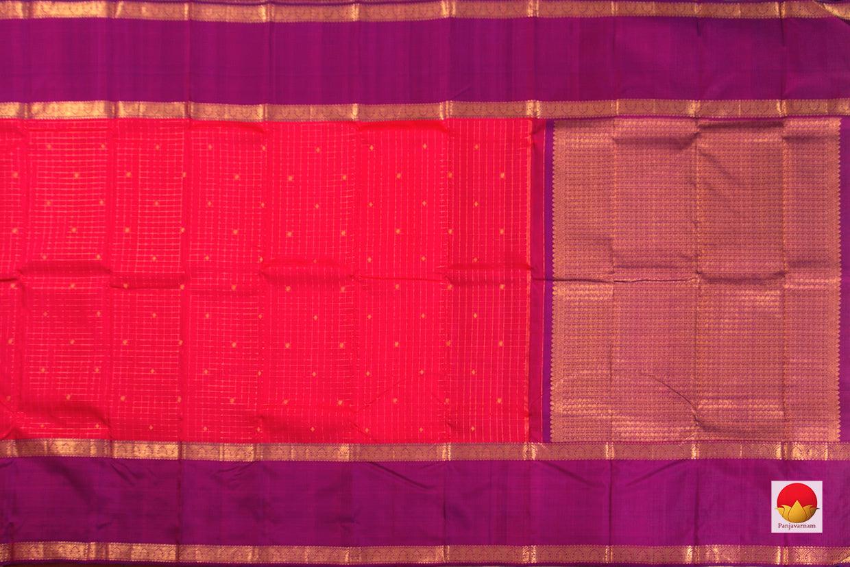 Pink And Red Double Shade Kanchipuram Silk Saree With Magenta Rettai Pettu Border Handwoven Pure Silk Pure Zari For Weddings PV J 5009 - Silk Sari - Panjavarnam