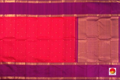 Pink And Red Double Shade Kanchipuram Silk Saree With Magenta Rettai Pettu Border Handwoven Pure Silk Pure Zari For Weddings PV J 5009 - Silk Sari - Panjavarnam