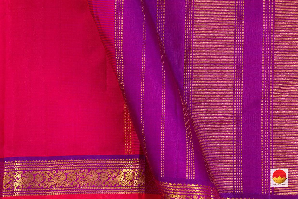 Pink And Red Dual Shade Kanchipuram Silk Saree With Purple Border Handwoven Pure Silk Pure Zari For Festive Wear PV J 6825 - Silk Sari - Panjavarnam PV J 6825