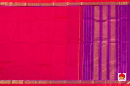 Pink And Red Dual Shade Kanchipuram Silk Saree With Purple Border Handwoven Pure Silk Pure Zari For Festive Wear PV J 6825 - Silk Sari - Panjavarnam PV J 6825