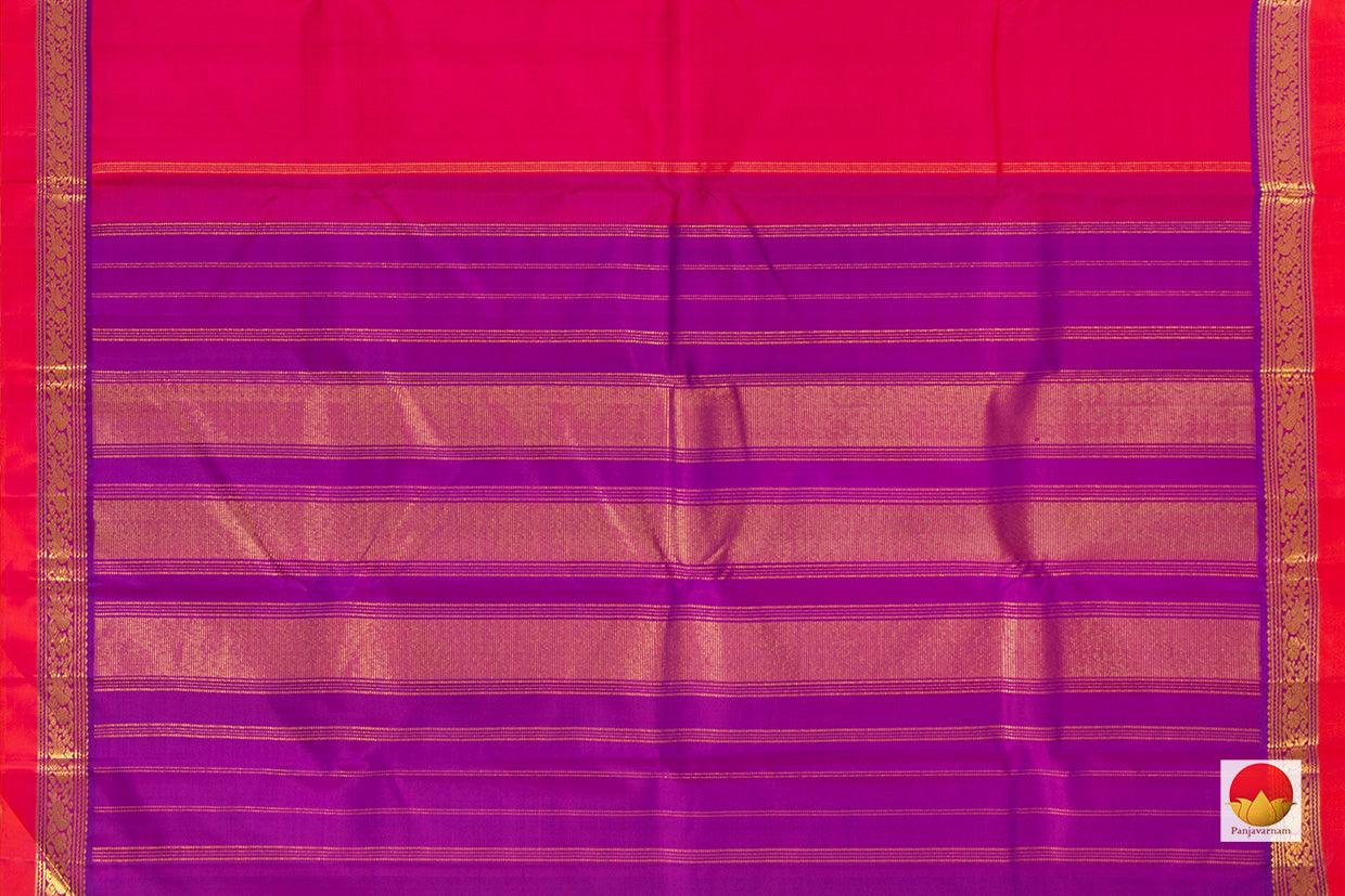 Pink And Red Dual Shade Kanchipuram Silk Saree With Purple Border Handwoven Pure Silk Pure Zari For Festive Wear PV J 6825 - Silk Sari - Panjavarnam PV J 6825