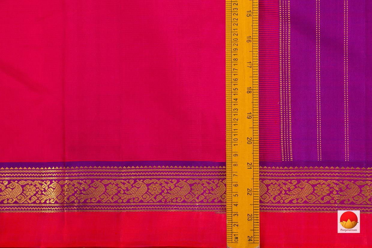 Pink And Red Dual Shade Kanchipuram Silk Saree With Purple Border Handwoven Pure Silk Pure Zari For Festive Wear PV J 6825 - Silk Sari - Panjavarnam PV J 6825