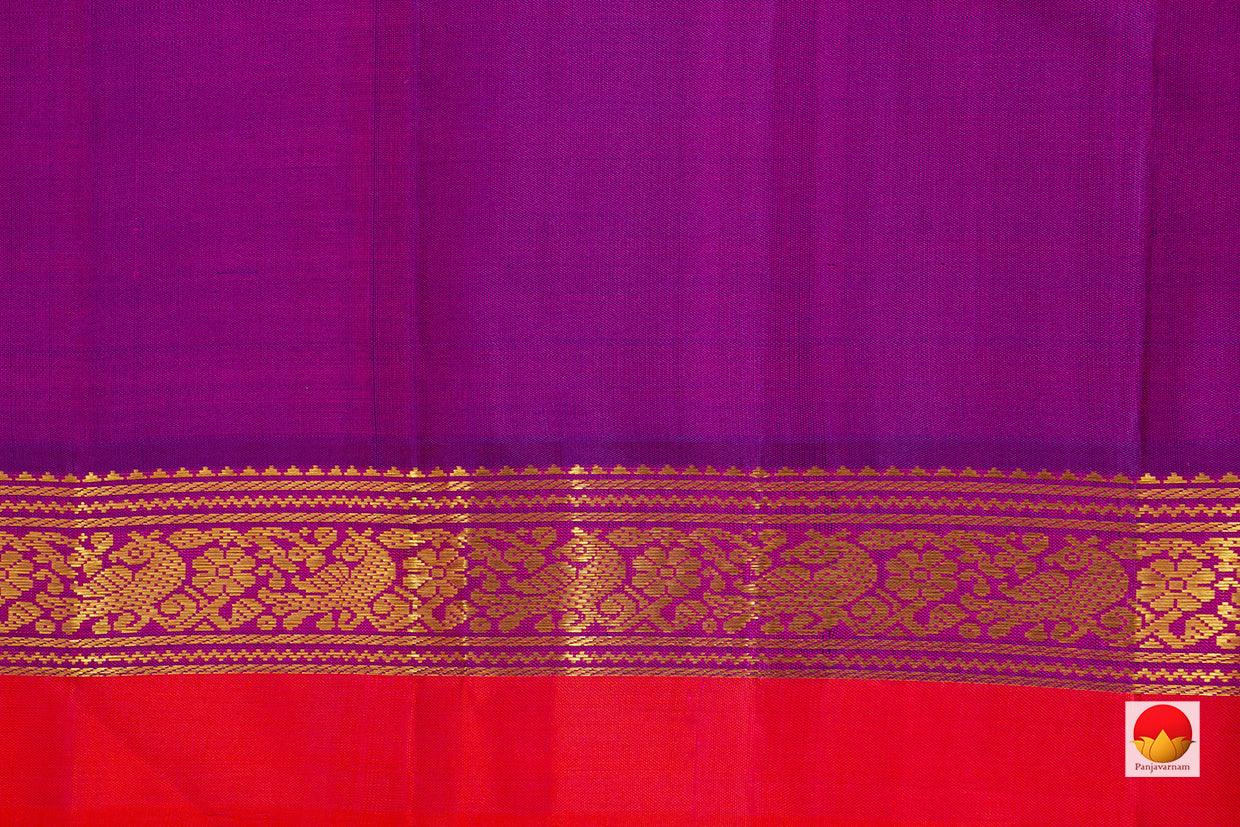 Pink And Red Dual Shade Kanchipuram Silk Saree With Purple Border Handwoven Pure Silk Pure Zari For Festive Wear PV J 6825 - Silk Sari - Panjavarnam PV J 6825