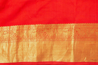 Pink And Red Handpainted Kalamkari Kanchipuram Silk Saree Krishna Leela Theme Pure Zari PV VSR KK 103 - Kalamkari Silk - Panjavarnam