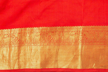 Pink And Red Handpainted Kalamkari Kanchipuram Silk Saree Krishna Leela Theme Pure Zari PV VSR KK 103 - Kalamkari Silk - Panjavarnam PV VSR KK 103