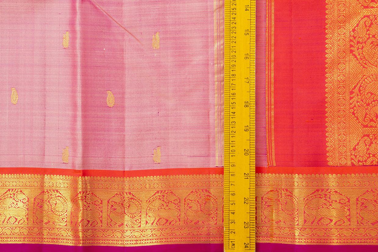 Pink And Red Kanchipuram Silk Saree With Medium Border Handwoven Pure Silk For Festive Wear PV J 404 - Silk Sari - Panjavarnam