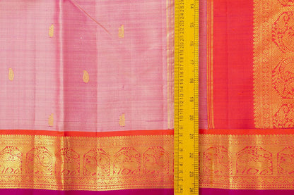 Pink And Red Kanchipuram Silk Saree With Medium Border Handwoven Pure Silk For Festive Wear PV J 404 - Silk Sari - Panjavarnam