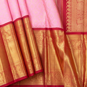 Pink And Red Kanjivaram Silk Saree With Long Border For Bridal Wear PV NYC 1142 - Silk Sari - Panjavarnam PV NYC 1142