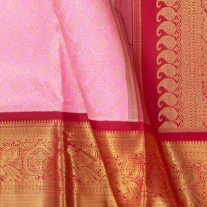 Pink And Red Kanjivaram Silk Saree With Long Border For Bridal Wear PV NYC 1142 - Silk Sari - Panjavarnam PV NYC 1142