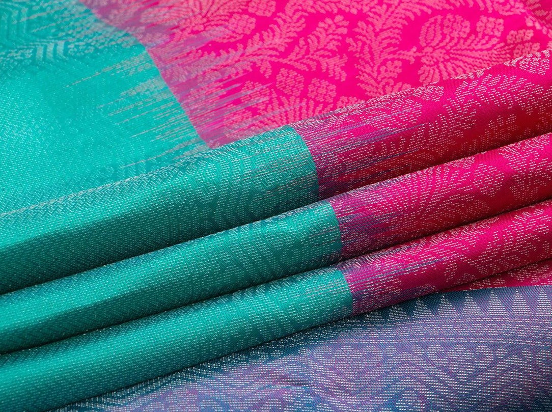 Pink And Sea Green Handwoven Soft Silk Saree Pure Silk For Festive Wear PV RSP 116 - Silk Sari - Panjavarnam PV RSP 116