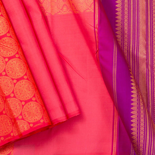 Pink And Violet Borderless Kanchipuram Silk Saree For Wedding Wear - PV NYC 1338 - Silk Sari - Panjavarnam PV NYC 1338