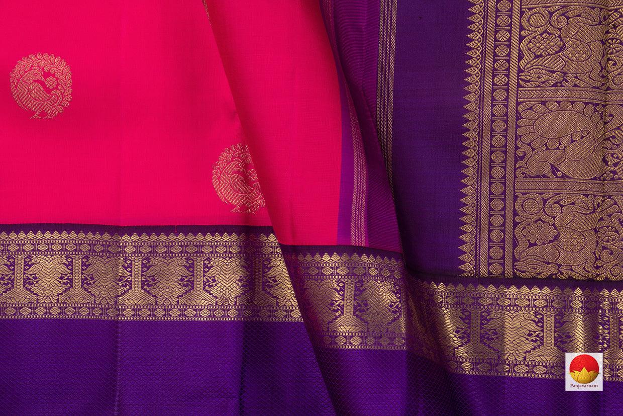 Pink And Violet Kanchipuram Silk Saree Handwoven Pure Silk Pure Zari With Rettai Pettu Border For Festive Wear PV GTA 93 - Silk Sari - Panjavarnam
