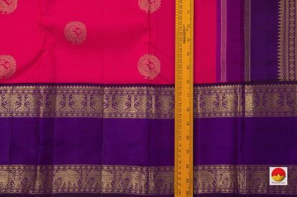 Pink And Violet Kanchipuram Silk Saree Handwoven Pure Silk Pure Zari With Rettai Pettu Border For Festive Wear PV GTA 93 - Silk Sari - Panjavarnam