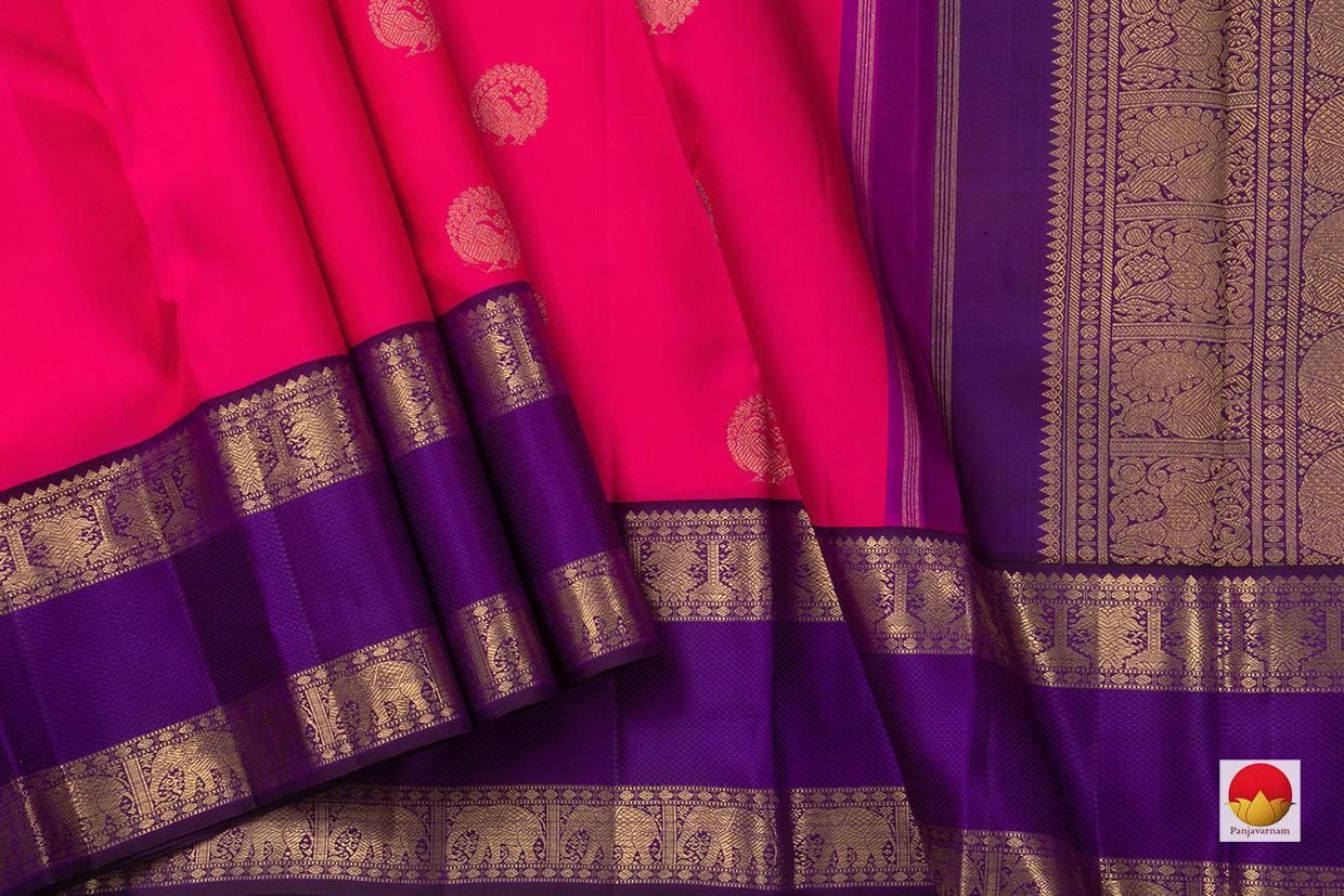 Pink And Violet Kanchipuram Silk Saree Handwoven Pure Silk Pure Zari With Rettai Pettu Border For Festive Wear PV GTA 93 - Silk Sari - Panjavarnam PV GTA 93