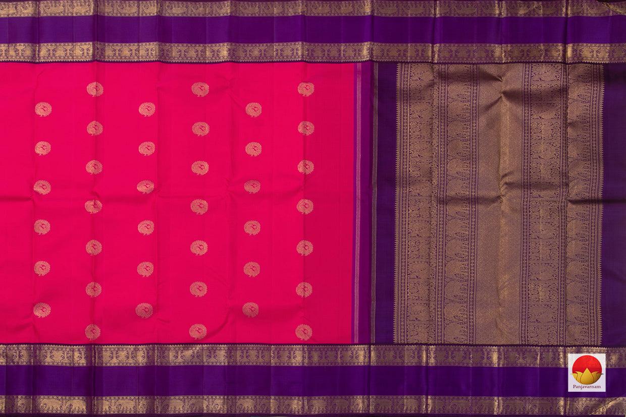 Pink And Violet Kanchipuram Silk Saree Handwoven Pure Silk Pure Zari With Rettai Pettu Border For Festive Wear PV GTA 93 - Silk Sari - Panjavarnam PV GTA 93