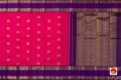 Pink And Violet Kanchipuram Silk Saree Handwoven Pure Silk Pure Zari With Rettai Pettu Border For Festive Wear PV GTA 93 - Silk Sari - Panjavarnam PV GTA 93