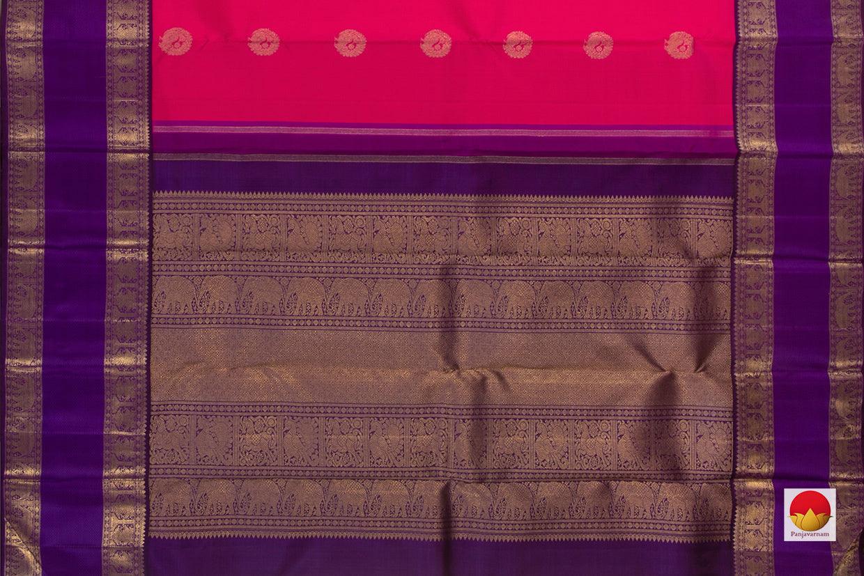 Pink And Violet Kanchipuram Silk Saree Handwoven Pure Silk Pure Zari With Rettai Pettu Border For Festive Wear PV GTA 93 - Silk Sari - Panjavarnam PV GTA 93