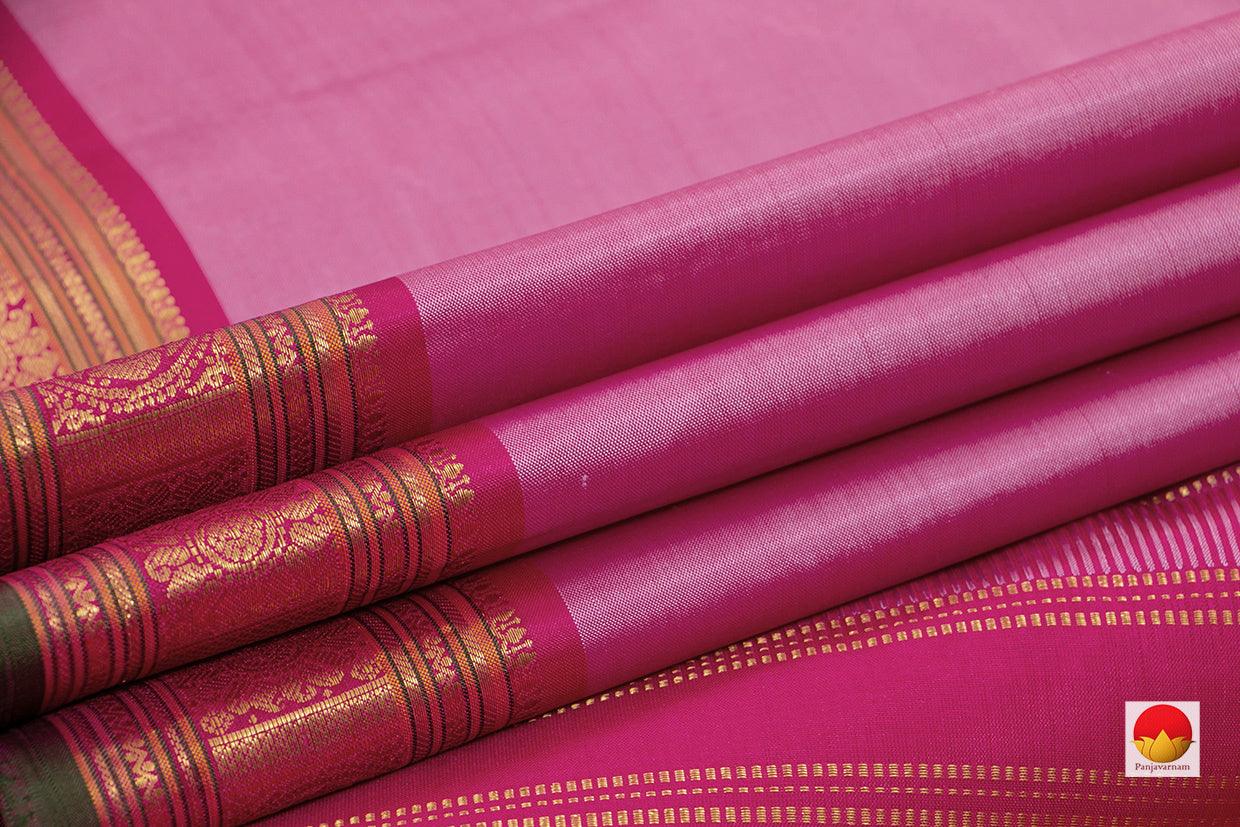 Pink And White Dual Shade Kanchipuram Silk Saree With Pink Border Handwoven Pure Silk Pure Zari For Festive Wear PV J 6106 - Silk Sari - Panjavarnam