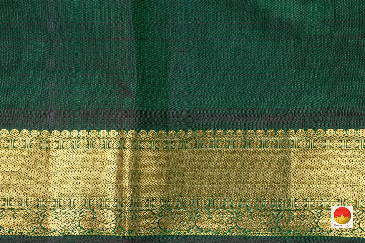 Pink And Yellow Double Shade Kanchipuram Silk Saree With Green Korvai Border Handwoven Pure Silk Pure Zari For Wedding Wear PV J 5770 - Silk Sari - Panjavarnam