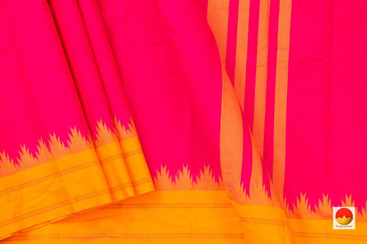 Pink And Yellow Kanchi Cotton Saree For Office Wear PV KC 412 - Cotton Saree - Panjavarnam