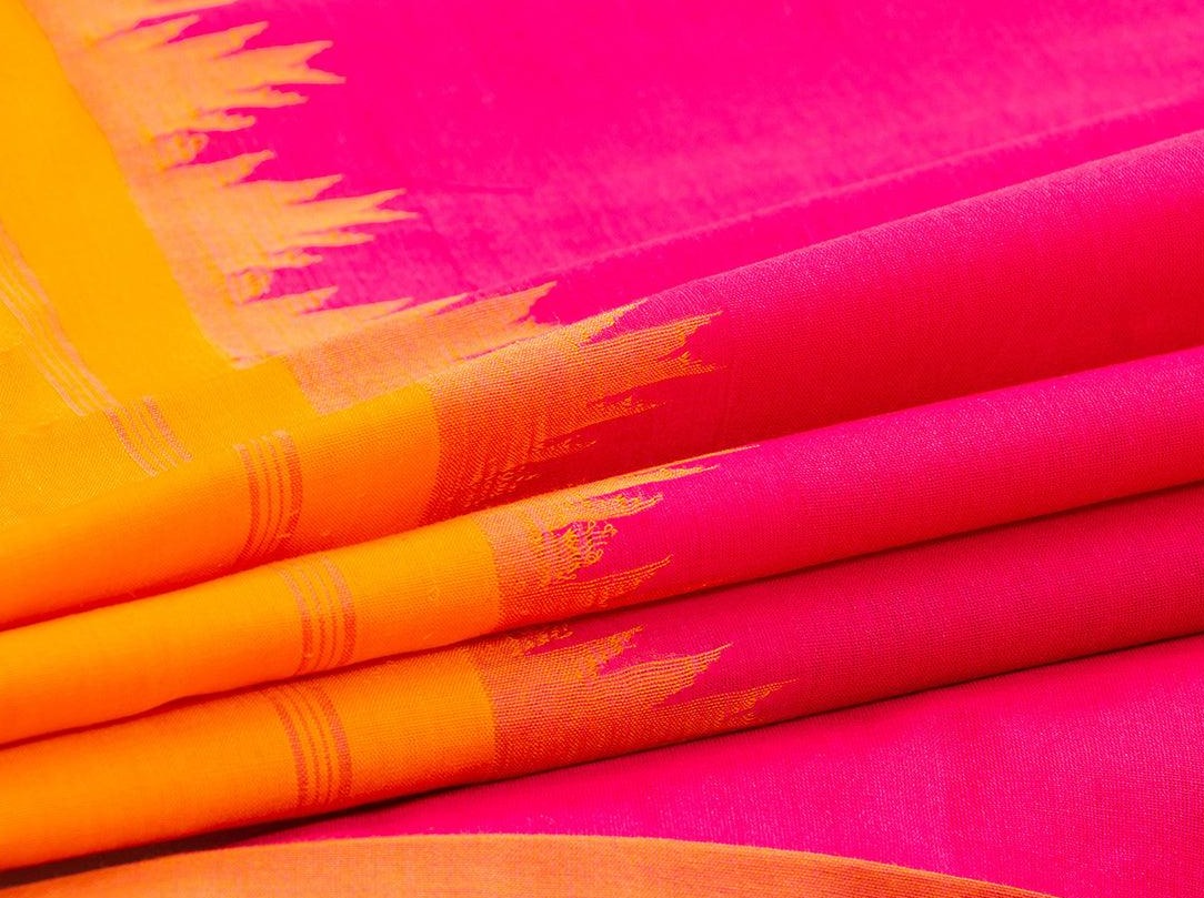 Pink And Yellow Kanchi Cotton Saree For Office Wear PV KC 412 - Cotton Saree - Panjavarnam PV KC 412