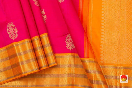 Pink And Yellow Kanchipuram Silk Saree Handwoven Pure Silk Pure Zari For Wedding Wear PV NYC 812 - Silk Sari - Panjavarnam