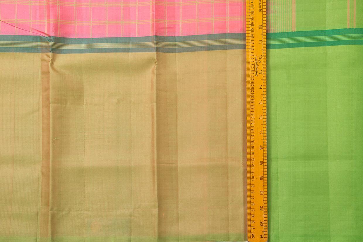 Pink, Beige, Green Mubbagam Kanchipuram Silk Saree With Long Border Handwoven Pure Silk For Festive Wear PV KNN 219 - Silk Sari - Panjavarnam PV KNN 219