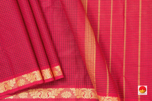 Pink Checked Chettinad Cotton Saree For Casual Wear PV CC 137 - Cotton Saree - Panjavarnam