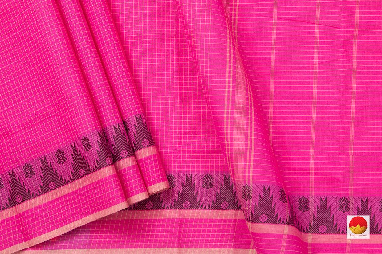 Pink Chettinad Cotton Saree Temple Border For Casual Wear PV CC 138 - Cotton Saree - Panjavarnam PV CC 138