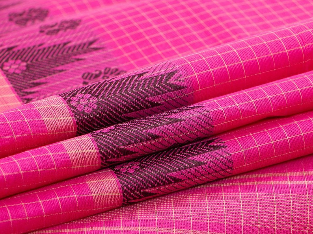 Pink Chettinad Cotton Saree Temple Border For Casual Wear PV CC 138 - Cotton Saree - Panjavarnam PV CC 138