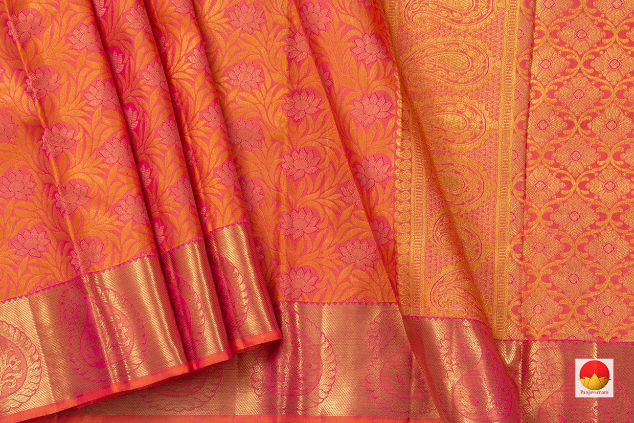 Pink Floral Jacquard Kanchipuram Silk Saree Handwoven Pure Silk Pure Zari For Wedding Wear PV NYC 742 - Silk Sari - Panjavarnam PV NYC 742