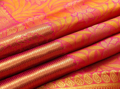 Pink Floral Jacquard Kanchipuram Silk Saree Handwoven Pure Silk Pure Zari For Wedding Wear PV NYC 742 - Silk Sari - Panjavarnam PV NYC 742