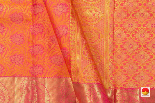 Pink Floral Jacquard Kanchipuram Silk Saree Handwoven Pure Silk Pure Zari For Wedding Wear PV NYC 742 - Silk Sari - Panjavarnam PV NYC 742