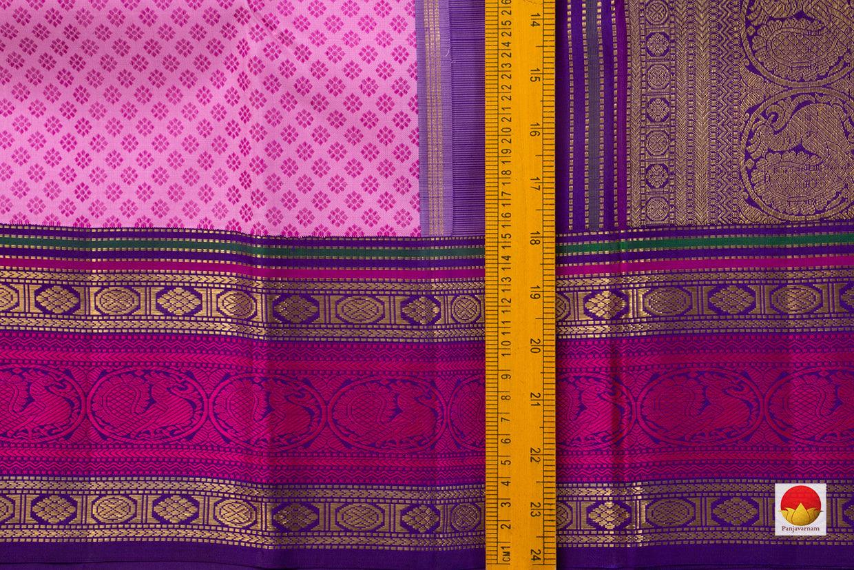Pink Jacquard Kanchipuram Silk Saree With Blue Korvai Border Handwoven Pure Silk Pure Zari For Bridal Wear PV NYC 564 - Silk Sari - Panjavarnam