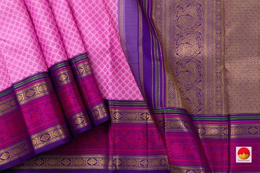 Pink Jacquard Kanchipuram Silk Saree With Blue Korvai Border Handwoven Pure Silk Pure Zari For Bridal Wear PV NYC 564 - Silk Sari - Panjavarnam PV NYC 564