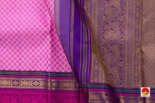 Pink Jacquard Kanchipuram Silk Saree With Blue Korvai Border Handwoven Pure Silk Pure Zari For Bridal Wear PV NYC 564 - Silk Sari - Panjavarnam PV NYC 564