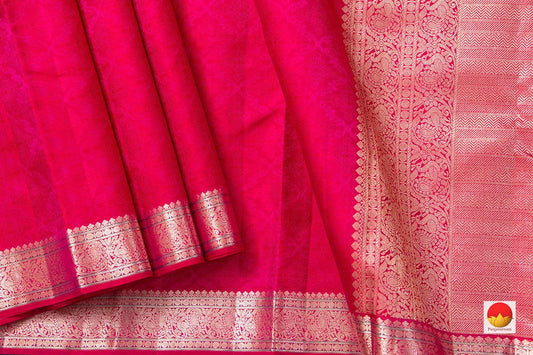 Pink Jacquard Kanchipuram Silk Saree With Short Border Handwoven Pure Silk Pure Zari For Festive Wear PV NYC 972 - Silk Sari - Panjavarnam PV NYC 972