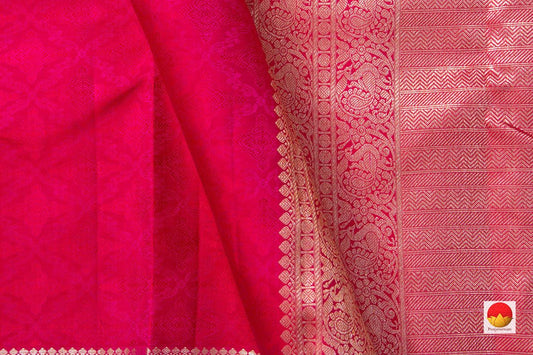 Pink Jacquard Kanchipuram Silk Saree With Short Border Handwoven Pure Silk Pure Zari For Festive Wear PV NYC 972 - Silk Sari - Panjavarnam PV NYC 972