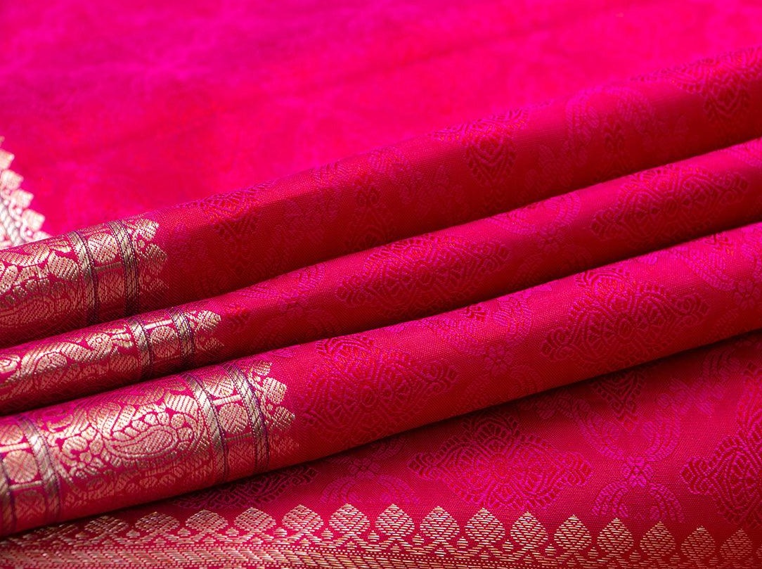 Pink Jacquard Kanchipuram Silk Saree With Short Border Handwoven Pure Silk Pure Zari For Festive Wear PV NYC 972 - Silk Sari - Panjavarnam PV NYC 972