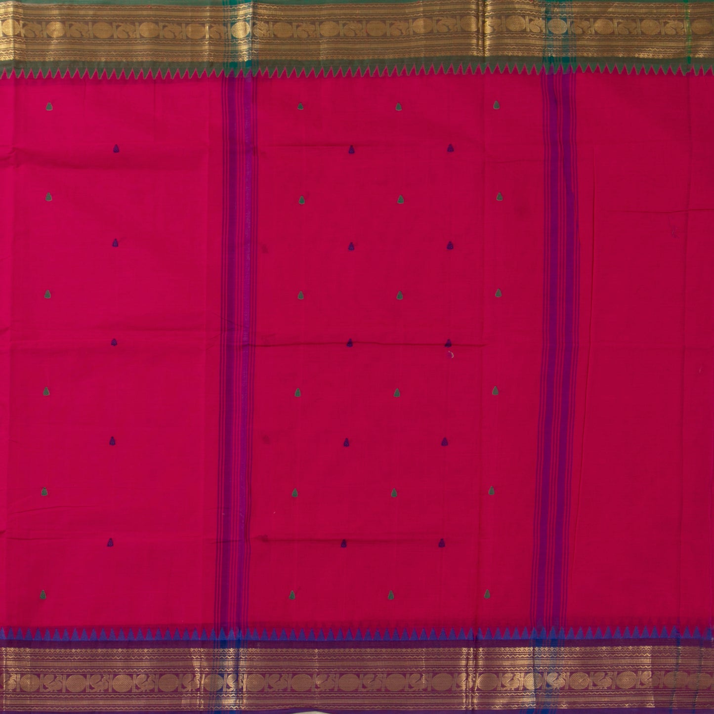 Pink Kanchi Cotton Saree Ganga Jamuna Border PV MM KC 185 - Cotton Saree - Panjavarnam PV MM KC 185