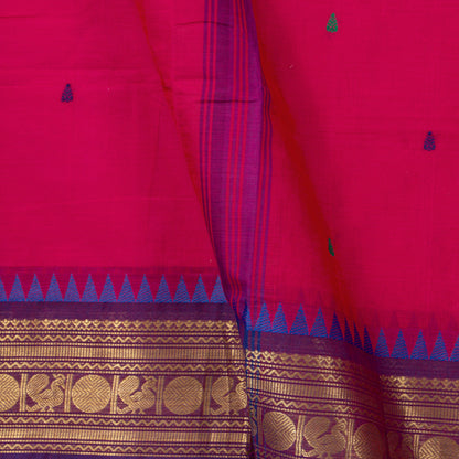 Pink Kanchi Cotton Saree Ganga Jamuna Border PV MM KC 185 - Cotton Saree - Panjavarnam PV MM KC 185
