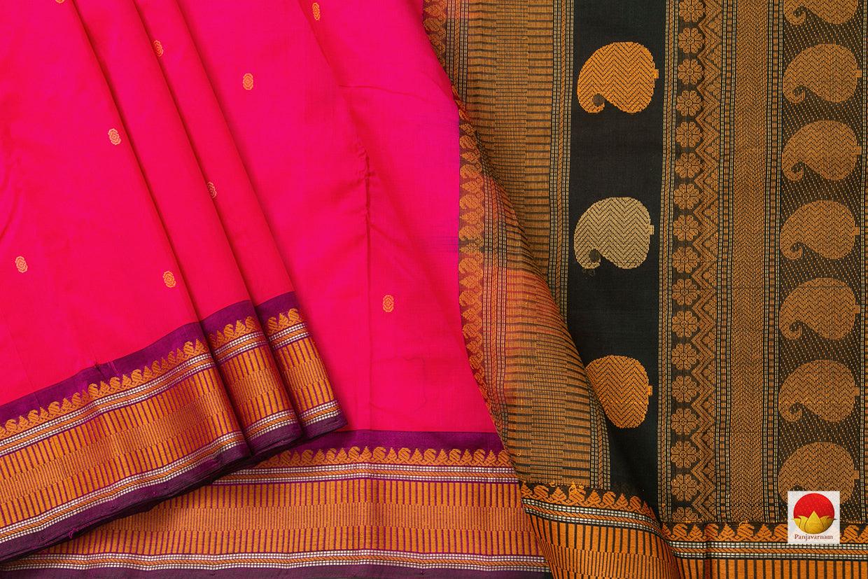 Pink Kanchi Silk Cotton Saree With Silk Thread Work Handwoven For Office Wear PV KSC 1195 - Cotton Saree - Panjavarnam PV KSC 1195