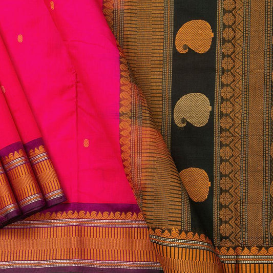 Pink Kanchi Silk Cotton Saree With Silk Thread Work Handwoven For Office Wear PV KSC 1195 - Cotton Saree - Panjavarnam PV KSC 1195