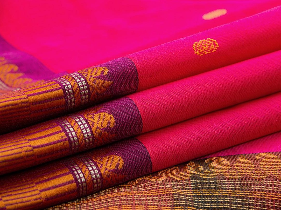 Pink Kanchi Silk Cotton Saree With Silk Thread Work Handwoven For Office Wear PV KSC 1195 - Cotton Saree - Panjavarnam PV KSC 1195