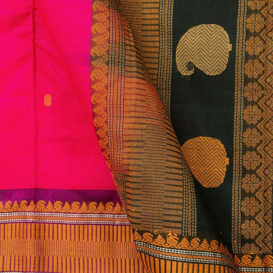 Pink Kanchi Silk Cotton Saree With Silk Thread Work Handwoven For Office Wear PV KSC 1195 - Cotton Saree - Panjavarnam PV KSC 1195