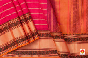 Pink Kanchi Silk Cotton Saree With Veldhari Stripes Handwoven For Office Wear KSC 1187 - Silk Cotton - Panjavarnam KSC 1187