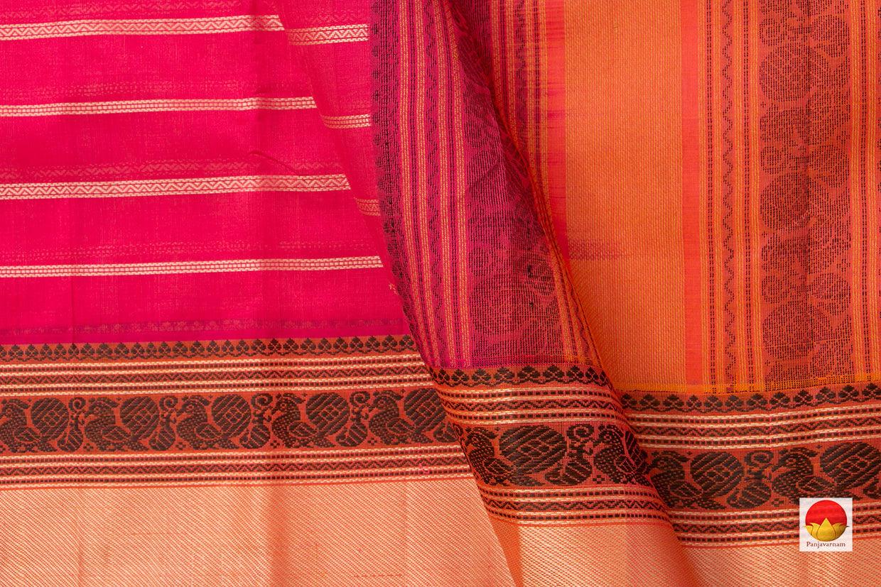 Pink Kanchi Silk Cotton Saree With Veldhari Stripes Handwoven For Office Wear KSC 1187 - Silk Cotton - Panjavarnam KSC 1187