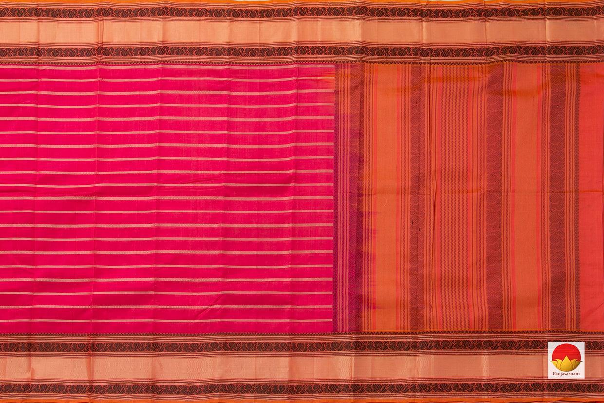 Pink Kanchi Silk Cotton Saree With Veldhari Stripes Handwoven For Office Wear KSC 1187 - Silk Cotton - Panjavarnam KSC 1187