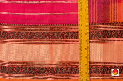 Pink Kanchi Silk Cotton Saree With Veldhari Stripes Handwoven For Office Wear KSC 1187 - Silk Cotton - Panjavarnam KSC 1187